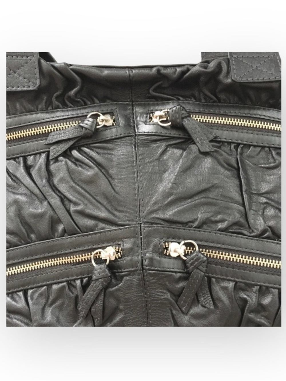 new Maria Bonita Extra ༄ Zip Pockets Leather Travel Bag ༄ Black Metallic Sheen - Picture 10 of 16